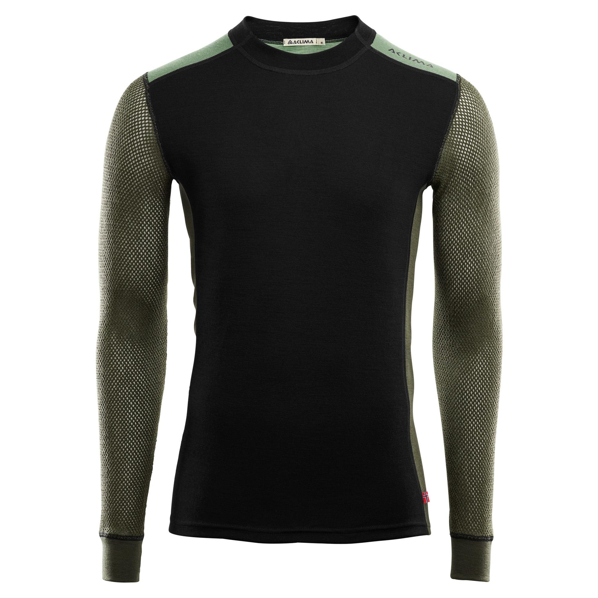 Aclima WoolNet Hybrid Crew Neck herre i Jet Black/Olive Night/Dill