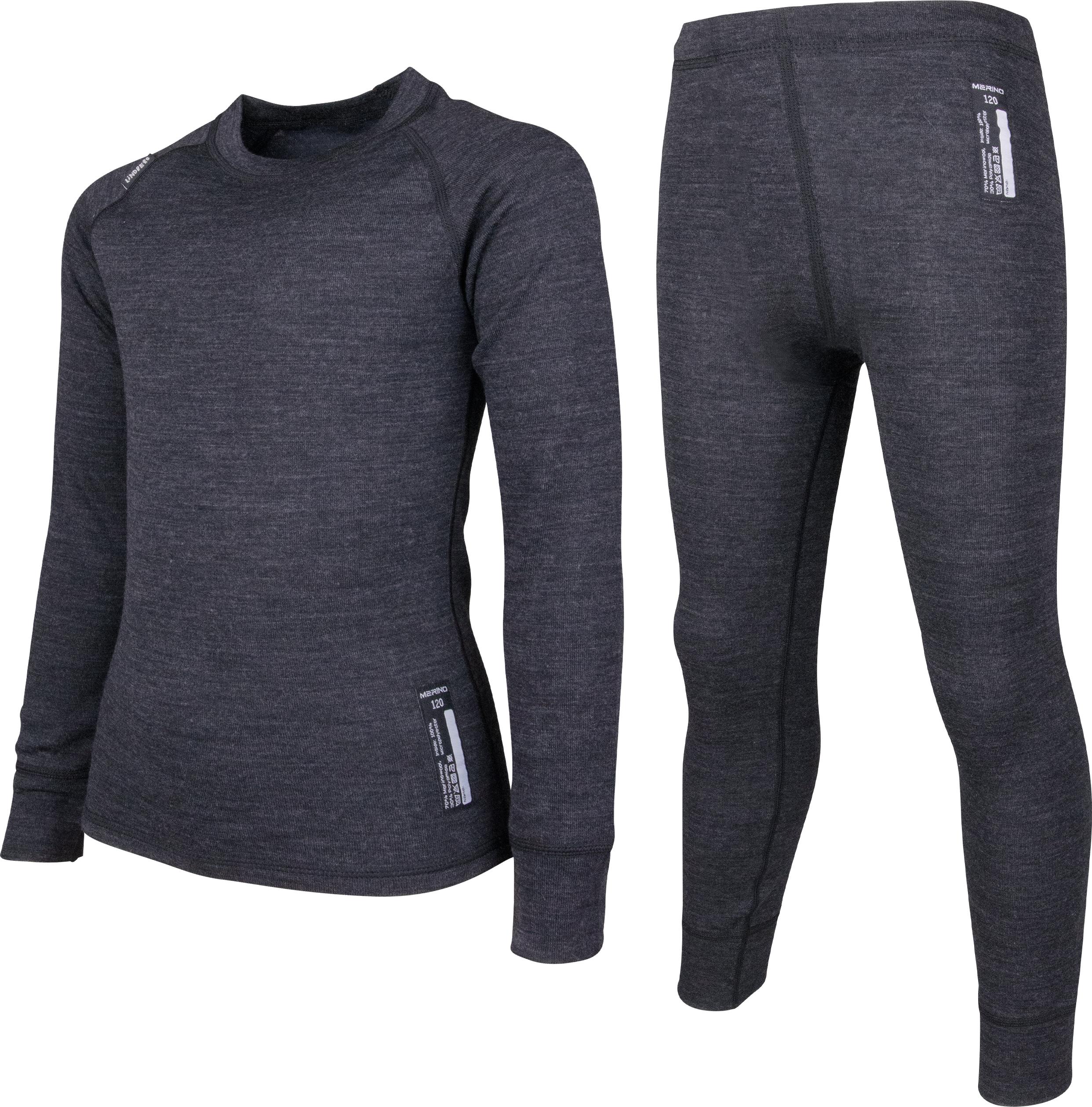 Sort Lindberg merinosett for barn, bluse og lange bukser