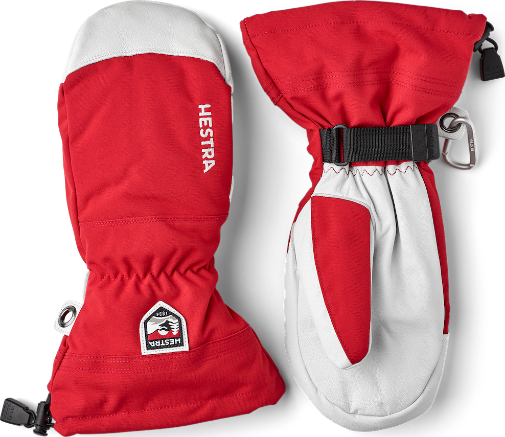Rød Hestra Army Leather Heli Ski Mitt i skinn
